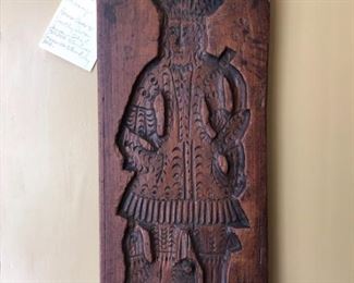 LOTS OF VINTAGE & ANTIQUE KITCHEN ITEMS.  18th century Springerle Biscuit/Ginger Bread Mold with the king pictured and the queen on the back.  7" x 17".  Germany  $200.00