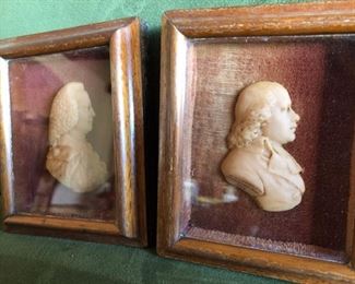 Rare 2 WAX PORTRAITS each at $750.00 and   inscribed beneath the shoulder 'Alex Waugh A.M Wells Street, London 1794' and is signed by JAMES TASSIE, the famous Scottish Medallion Maker.  The other UNI AEQUUS VIRTUTI 1779
Both in excellent condition, artist framed. 