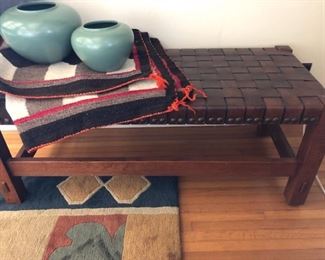 STICKLEY NEW WOVEN LEATHER BENCH $450