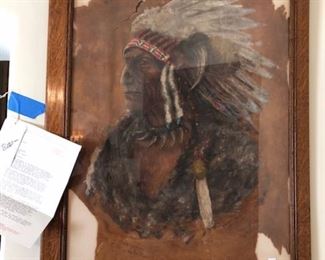 SOLD- CHIEF MULTNOMAH PAINTING ON HIDE           by C.M. Monroe $800.00