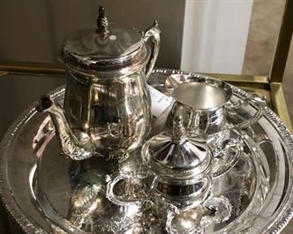 toy sized silverplated tea set