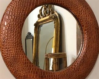 leather round mirror