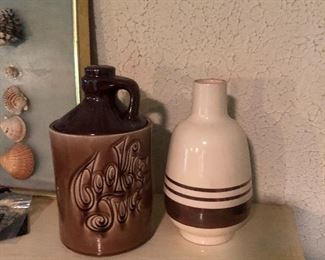 Vintage Pottery Cookie jar in the shape of a jug and mid century vase