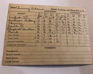 1950s high school report card