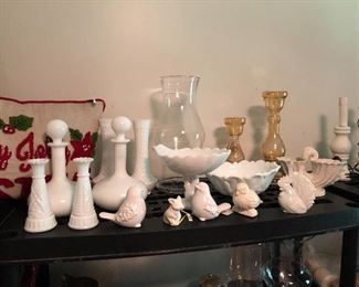 white milk glass and cermaics