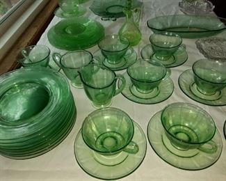 Large collection of green depression glass