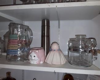 Pyrex coffee, and other vintage glass and figurines