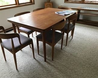 Danish Modern Dining Table with Built in Extension Leaves