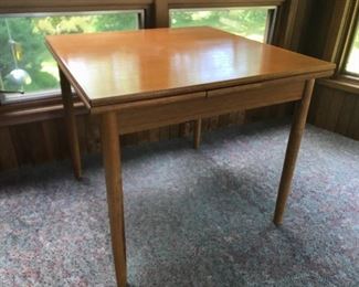 Mid Century Modern Square Table with built in Extension Leaves
