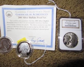 2001 Silver Buffalo Proof Set two coins