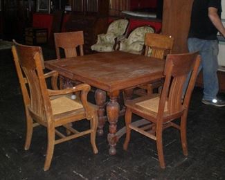 6 leg oak dinning table, set of 4 oak chairs