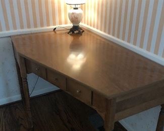 Corner desk and vintage porcelain glass lamp