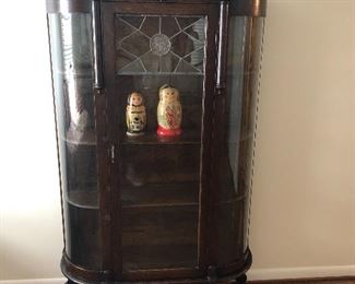 Curved glass mahogany curio cabinet