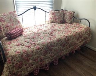 Metal Day bed frame - 2 available and duvet set:  duvet, pillows, shams, dust ruffle, and sheets