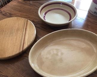 Lazy susan and ceramic serving bowls