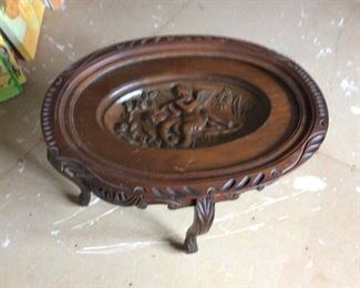 Pretty carved antique table with glass tray top