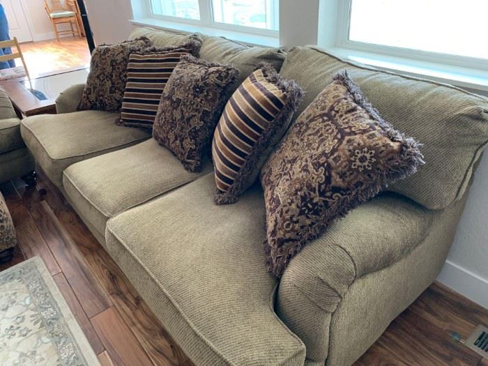 Sofa, Loveseat, Chair, and Footstool - Brown tones