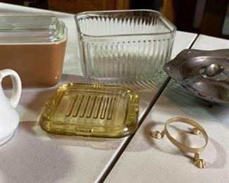 depression glass and Vintage kitchen items