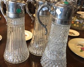 Crystal and Silver plate Carafes
