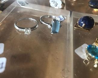 Platinum Diamond Ring; Aquamarine Ring