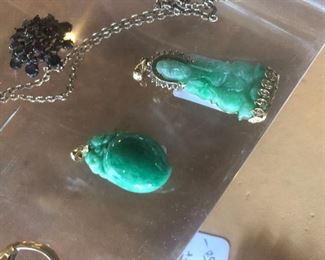 Carved Diamond & Jade Pendant