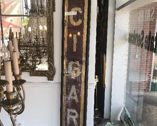 Antique Reverse Painted United Cigars Store Advertising Sign. 7' tall; $4500 firm