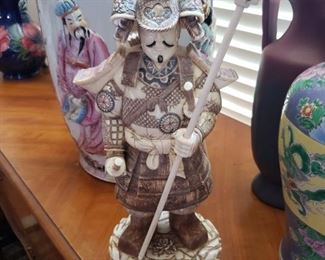 Signed  Bone Antique Japanese Okimono of a Samurai Warrior