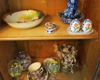 Hand painted bowl, misc. pottery & porcelain items