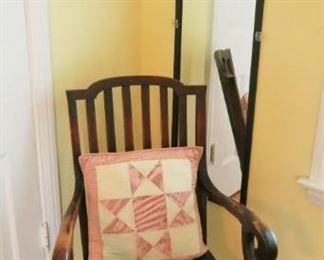 Antique rocking chair, wall mirror