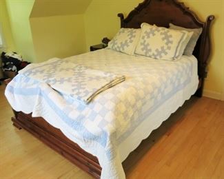 Antique bed, vintage quits