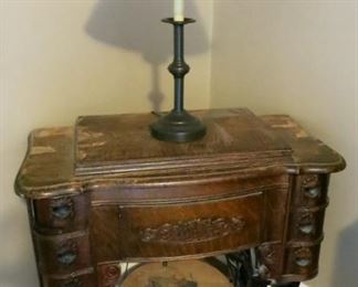 antique sewing machine, lamp