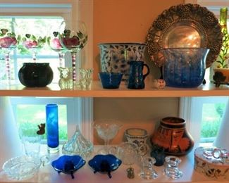 Misc. glassware, porcelain, silver plate items
