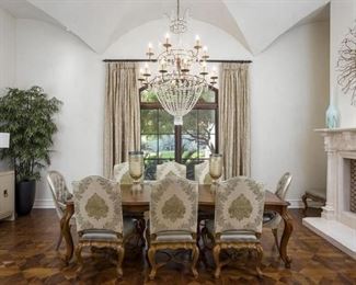 Thomasville Bibiano side chairs ( 8 total). Pre sale available at highlinefurniture.com Please visit website for pricing information.