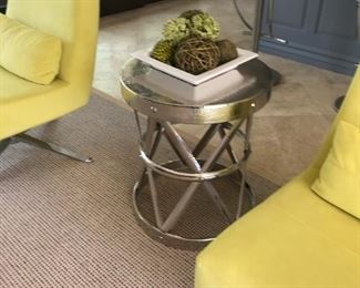 Hammered silver end table. Pre-sale available at highlinefurniture.com please visit website for pricing information.