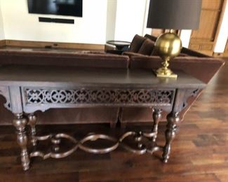 Thomasville ornate credenza wood. Brass lamp.Pre-sale available at highlinefurniture.com please visit website for pricing information.