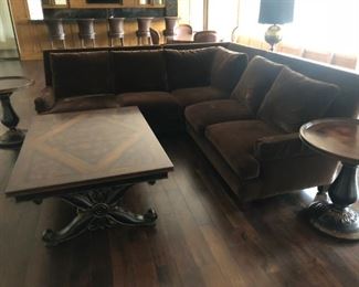 Chenille custom sectional goose down.. Hooker furniture grandover coffee table and end tables.Pre-sale available at highlinefurniture.com please visit website for pricing information.
