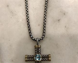 David Yurman Blue Topaz Cross Necklace 