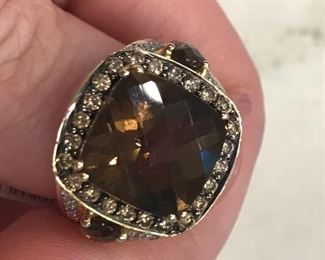 LeVian Smoky Quartz & Diamond Ring 