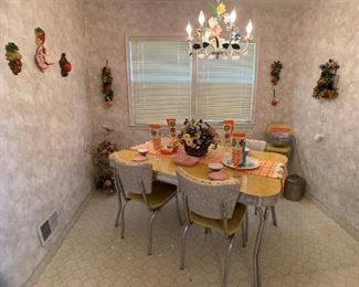 1950's Vintage Chrome and Yellow Formica Table and Chairs Set with Leaf