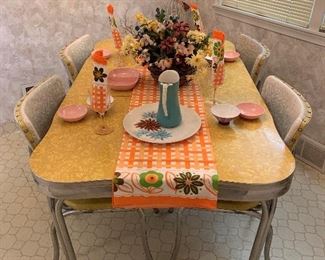 1950's Vintage Chrome and Yellow Formica Table and Chairs Set with Leaf