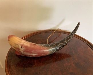 Hand Carved "Fish" Bull Horn with Light
