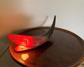 Hand Carved "Fish" Bull Horn with Light