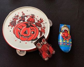 Vintage HALLOWEEN Tambourine and Metal Click Toys