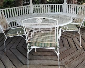 Vintage Wrought Iron White Mesh Patio Set with 4 Chairs
