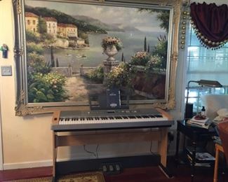 Large original oil on canvas, Yamaha electric piano