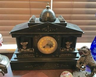 19th century French black marble mantel clock 