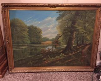 Large original oil on canvas signed but indecipherable