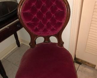 Velvet upholstered Victorian side chair