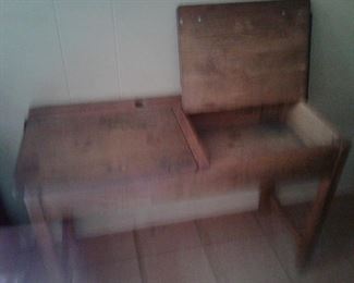 Antique oak two place school lift top desk