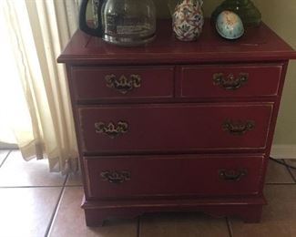 American colonial solid wood nightstand painted red